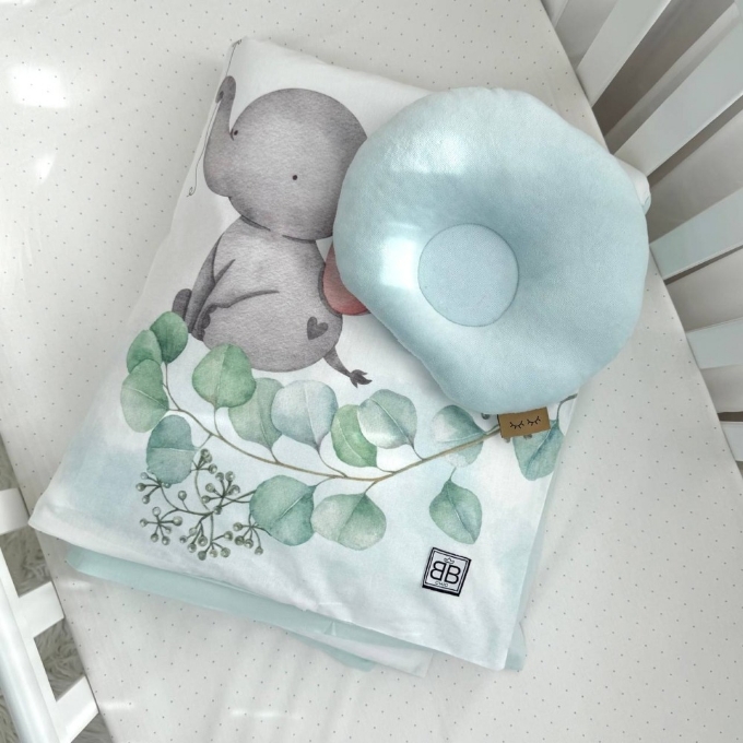 Set lenjerie de schimb pentru patut bebe 3 piese Elefantel vesel